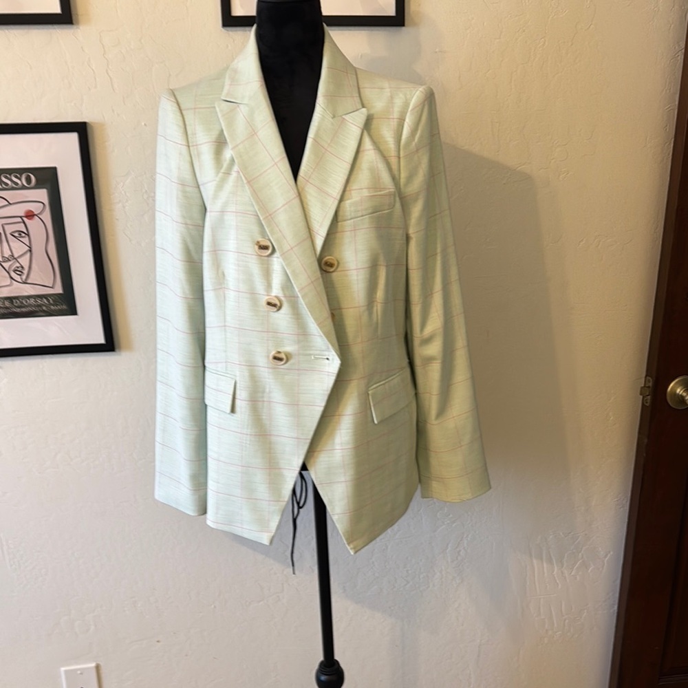 DKNY Light Green Plaid Blazer